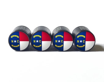 North Carolina State Flag Tire Valve Caps - Black Aluminum - Set of Four
