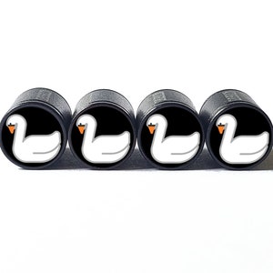 White Swan (Stil 1) Reifenventilkappen – Schwarzes Aluminium – Vierer-Set