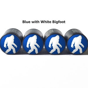 Bigfoot Sasquatch Walking Tire Valve Caps - Black Aluminum - Set of Four