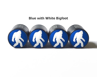 Bigfoot Sasquatch Walking Tire Valve Caps - Black Aluminum - Set of Four
