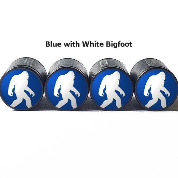 Bigfoot Sasquatch Walking Tire Valve Caps - Black Aluminum - Set of Four