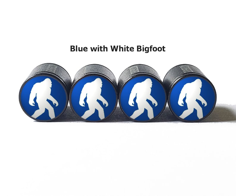 Blue Bigfoot Sasquatch Walking Tire Valve Caps