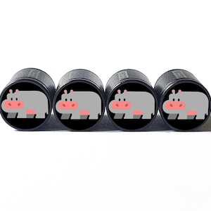 Hippo Hippopotamus Tire Valve Caps - Black Aluminum - Set of Four