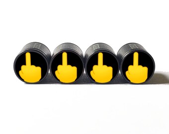 Cappucci per valvole pneumatici con dito medio - Alluminio nero - Set di quattro