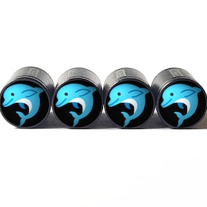 Dolphin  Tire Valve Caps - Black Aluminum - Set of Four