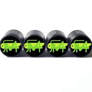Green Grasshopper Tire Valve Caps - Black Aluminum - Set of Four