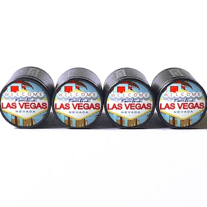 Bem-vindo às tampas das válvulas dos pneus de Las Vegas - alumínio preto - conjunto de quatro
