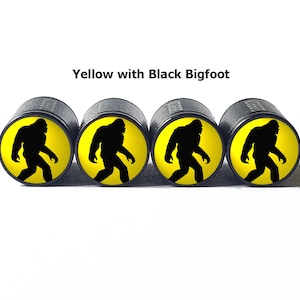 Yellow Bigfoot Sasquatch Walking Tire Valve Caps