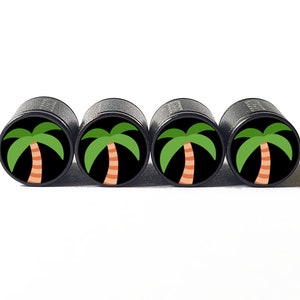 Palm Tree Tire Valve Caps - Black Aluminum - Set of Four