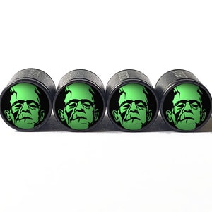 Frankenstein Face Tire Valve Caps - Black Aluminum - Set of Four