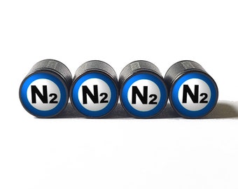 Blue N2 Nitrogen Tire Valve Caps (Style 2) - Black Aluminum - Universal