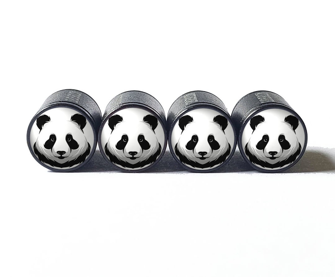 Panda Rim Cap Panda Bear (style 1) Tire Valve Caps - Black Aluminum - Set of Four ...