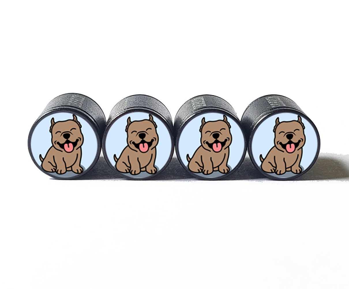 Pittie Pitbull Puppy Dog (style 9) Tire Valve Caps Black Aluminum