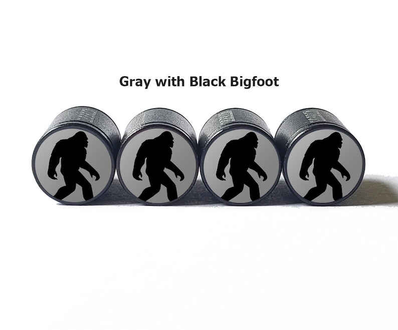 Gray Bigfoot Sasquatch Walking Tire Valve Caps