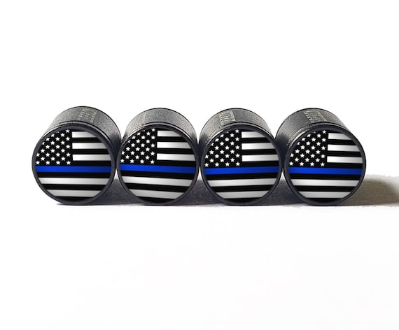 Police Blue Line Drapeau américain Bouchons de valve de pneu Noir