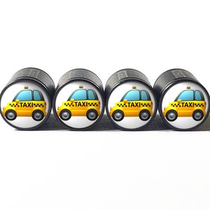 Taxi Cab  Tire Valve Caps - Black Aluminum - Set of Four