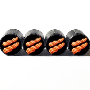 Bacon Strips Tire Valve Caps - Black Aluminum - Set of Four