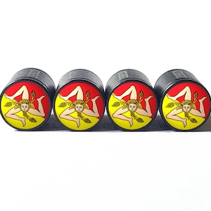 Sicily Flag Tire Valve Caps - Black Aluminum - Set of Four