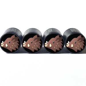 Wild Boar Tire Valve Caps - Black Aluminum - Set of Four