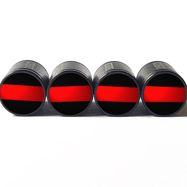 Fire Fighter Red Line - Original Flag - Tire Valve Stem Caps - Black, Aluminum - Set of Four