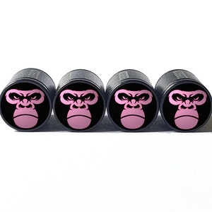 Angry Gorilla Ape (Style 1) Tire Valve Caps - Black Aluminum - Set of Four