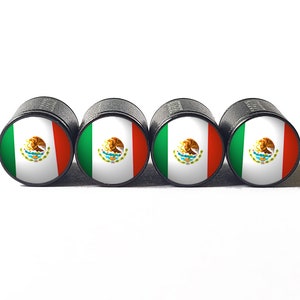 Mexico Flag Tire Valve Caps - Black Aluminum - Set of Four