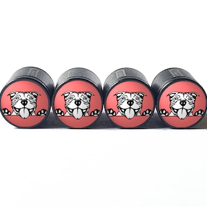 Pittie Pitbull Puppy Dog (Style 11) Tire Valve Caps - Black Aluminum - Set of Four