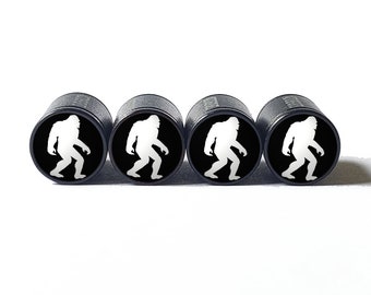 Bigfoot Sasquatch Silhouette Tire Valve Caps - Black Aluminum - Set of Four