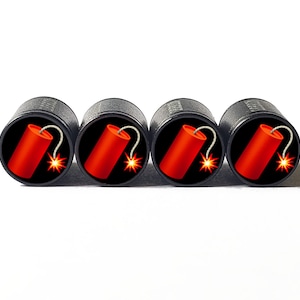 Dynamite Tire Valve Caps - Black Aluminum - Set of Four