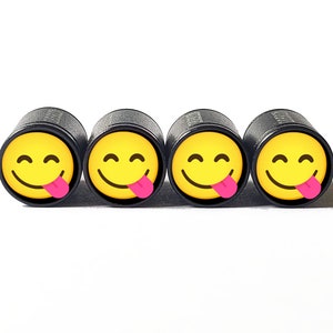 Savoring Food Face Tire Valve Stem Caps - Black Aluminum - Set of Four