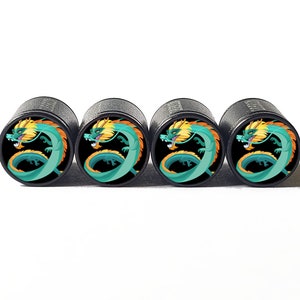 Blue Dragon Tire Valve Stem Caps - Black Aluminum - Set of Four