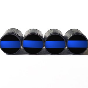 Politie Blue Line Flag-ventieldopjes - zwart aluminium - set van vier