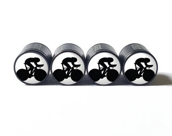 Cappucci per valvola pneumatici TT Time Trial Triathlon Bike Rider - Alluminio nero - Set di quattro