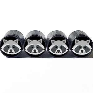 Raccoon Tire Valve Caps - Black Aluminum - Set of Four