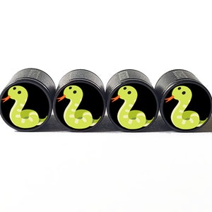 Snake  Tire Valve Caps - Black Aluminum - Set of Four