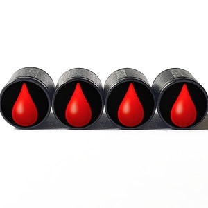 Red Blood Drop-ventieldoppen - Zwart aluminium - Set van vier