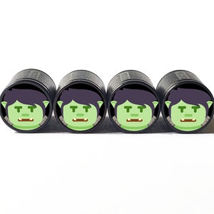 Green Troll Tire Valve Caps - Black Aluminum - Set of Four