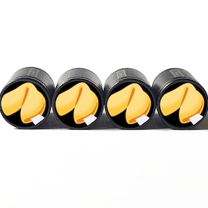 Fortune Cookie Tire Valve Caps - Black Aluminum - Set of Four