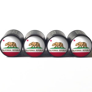 Tapas de válvula de neumáticos con bandera del estado de California, aluminio negro, juego de cuatro