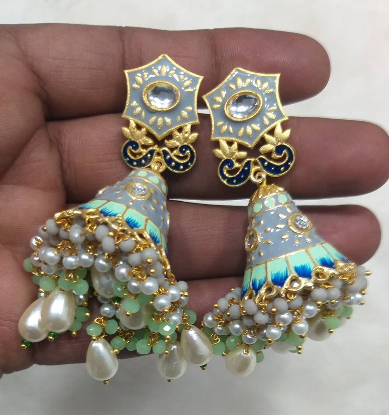 Lowest Prices and Best Quality 50/% SaleIndian Earrings kundan earrings jewellery jhumka meenakari Designer jewellery