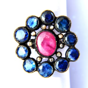 100 % Hermoso dije de diamantes pavé naturales, rubí, cianita azul, anillo de cóctel de plata de ley 925 con tachuelas, certificado de la mejor calidad, ovalado