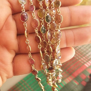 50 % Sale Natural multi Tourmaline Connector Oval Shape faceted beads Bezel chain velentines Day gift 7x5-9x7mm jewelry
