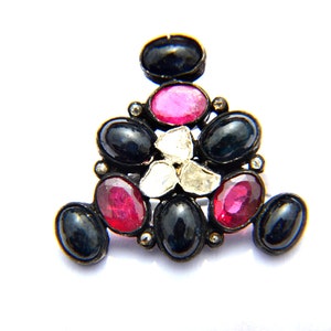100 % Beautiful Natural  Pave Diamond Charm, Ruby ,Black & blue sapphire 925 Sterling Silver cocktail Ring with Studdeertified best quality