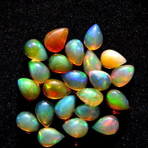 50% Sale 10 Pieces Natural Beautiful Ethiopian Opal Cabochon Pear Smooth Yellow  Power calibrated 4-6 mm used in jewelry making for Sale