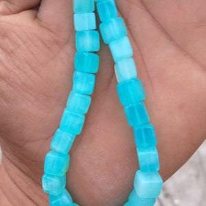 50% Sale Natural and Genuine Peruvian Blue Opal smooth Box shape  Beads 1 strand 7-10 mm Strand 8- 18 inches Long, Lowest Prices and Best