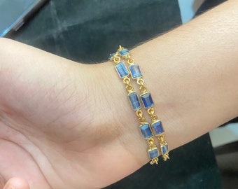 Beautiful Natural Blue Kyanites Rectangle Shape Briolette Faceted Bezel Connector Plated Chain 1Foot 4x6-5x7mm High Quality Wholesale Prices