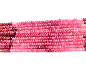 AAA quality natural Pink Shaded Tourmaline Roundel Faceted Beads Gemstone Watermelon Colorful Jewelry Necklace 3.5-4.5 mm 13- 18"  1 Strand