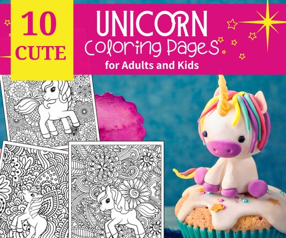 printable coloring pages adult unicorn coloring pages etsy