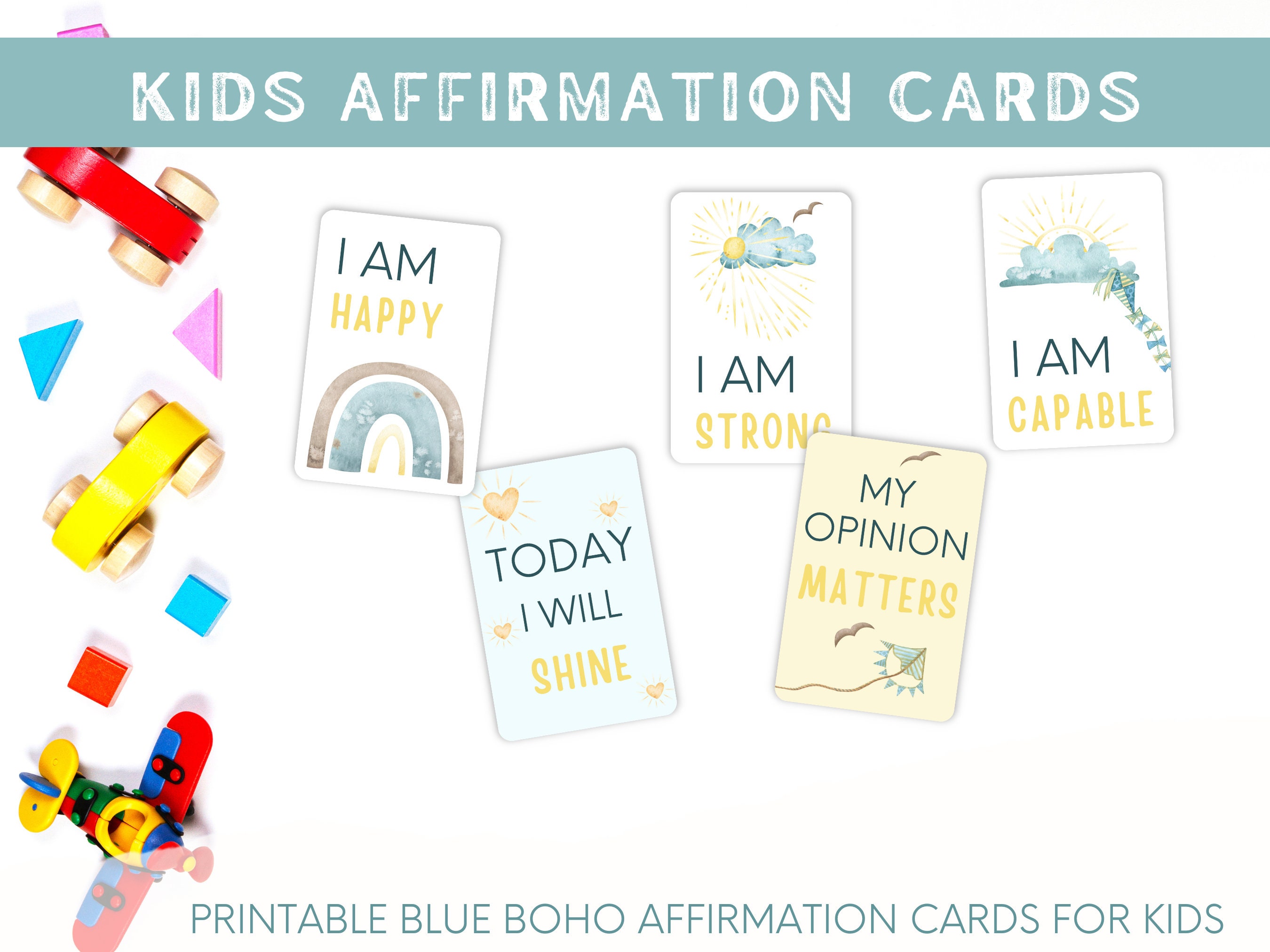 Printable Affirmation Cards for Kids, Blue Boho, Kids Affirmation Cards ...