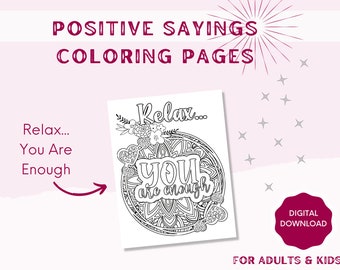 Printable Coloring Pages | Coloring Books | Relax You Are Enough | Printable Quotes Coloring Pages | Coloring Pages for Adults and Kids